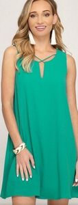 Jade Green Sleeveless Dress With Crisscross Detail